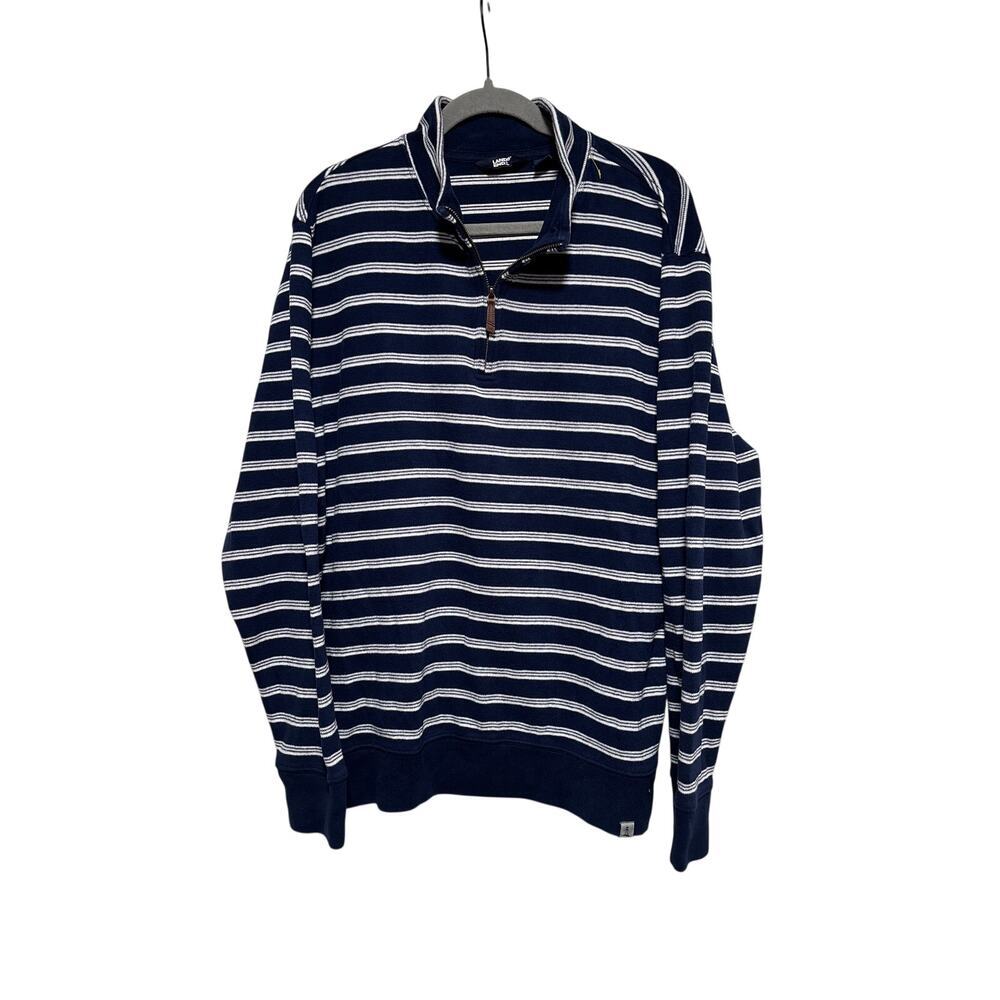 Lands' End Navy White Striped 1/4 Zip Pullover L - Picture 2 of 7
